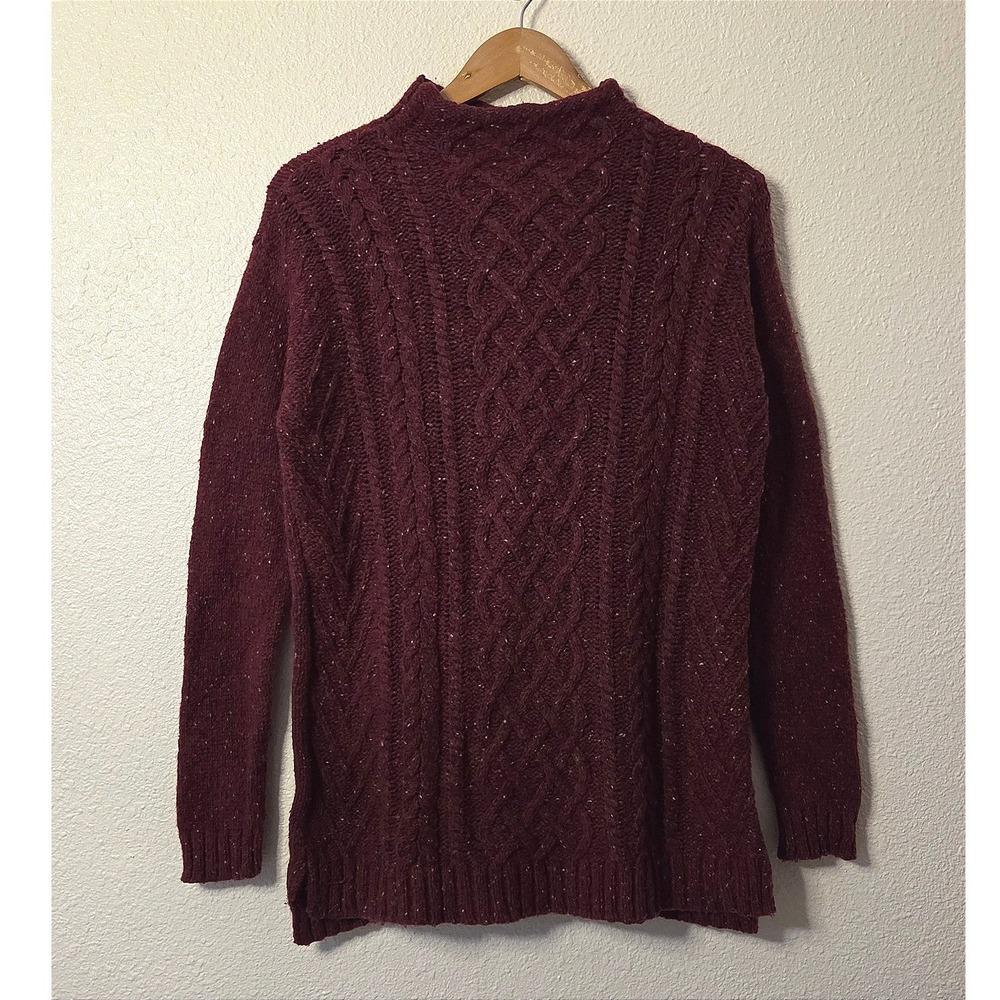 Burgundy Tweed Cable Knit Wool‎ Cashmere Blend Sweater Quiet Luxury Size Small